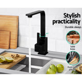 Modern Black 360° Swivel Kitchen Faucet with Leak-Proof Technology - Top-Down View