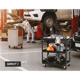 Heavy-Duty 3-Tier Steel Tool Trolley with Lockable Castors and Tool Organizer in Black - Rear View