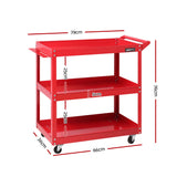 3-Tier Heavy-Duty Red Tool Cart - Giantz Steel Mechanic Storage Trolley - Front View
