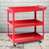 3-Tier Heavy-Duty Red Tool Cart - Giantz Steel Mechanic Storage Trolley - Close-Up Angle