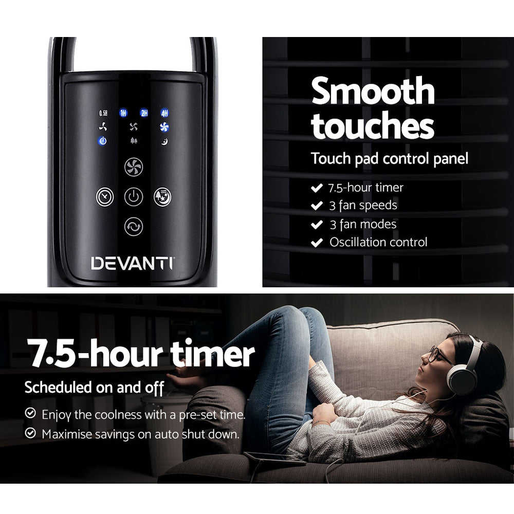 Devanti 32" Oscillating Bladeless Tower Fan with Remote and Timer - 80cm Cool Air Solution