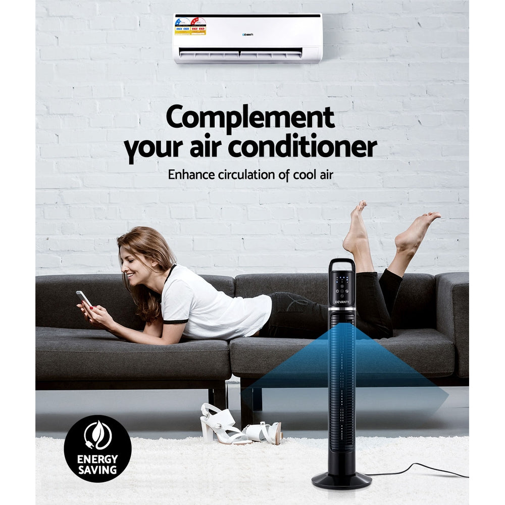 Devanti 32" Oscillating Bladeless Tower Fan with Remote and Timer - 80cm Cool Air Solution