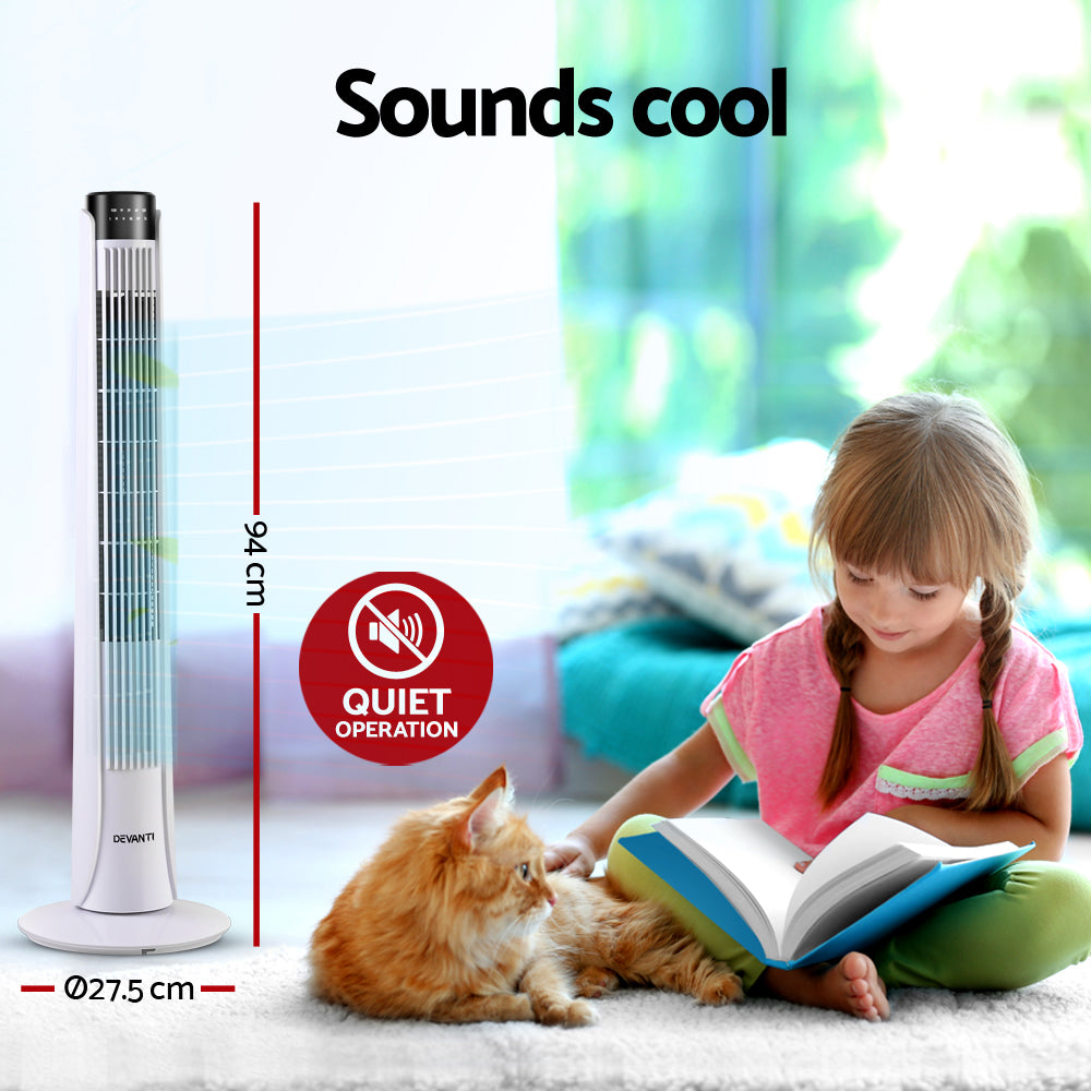 Devanti Slimline Oscillating Tower Fan - White