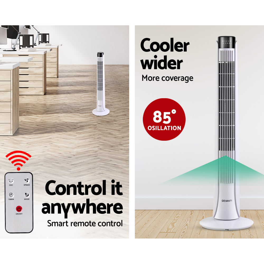 Devanti Slimline Oscillating Tower Fan - White