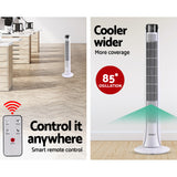 Devanti Slimline Oscillating Tower Fan - White - Close-Up Angle