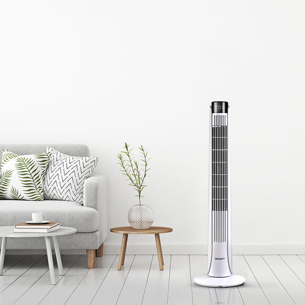 Devanti Slimline Oscillating Tower Fan - White
