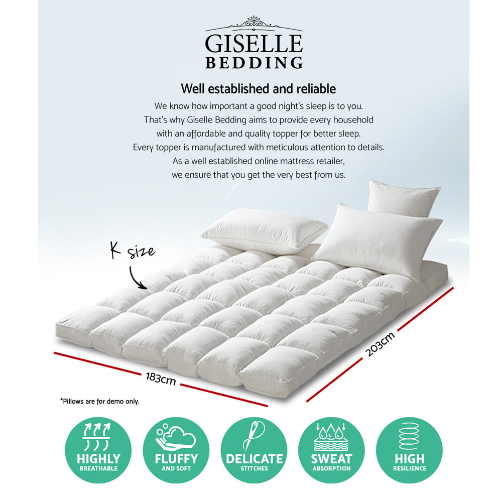 Giselle Premium 1000GSM Microfibre King Mattress Topper with Plush Pillowtop Design