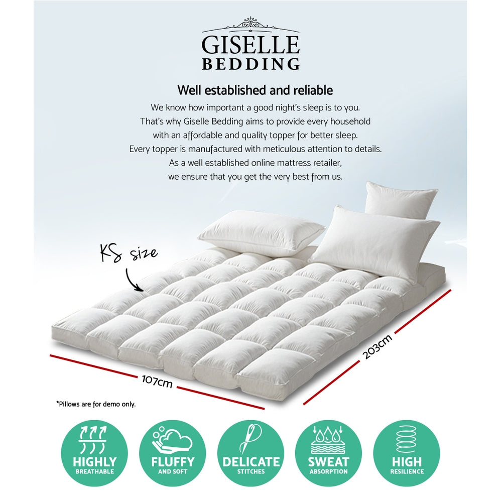 Giselle Premium King Single Pillowtop Mattress Topper with Ultra-Soft 1000GSM Microfibre Filling
