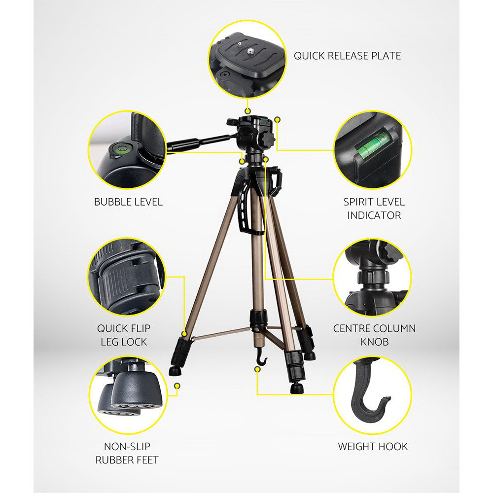 160cm Lightweight Aluminium Tripod with Dual Bubble Levels for Cameras and Camcorders