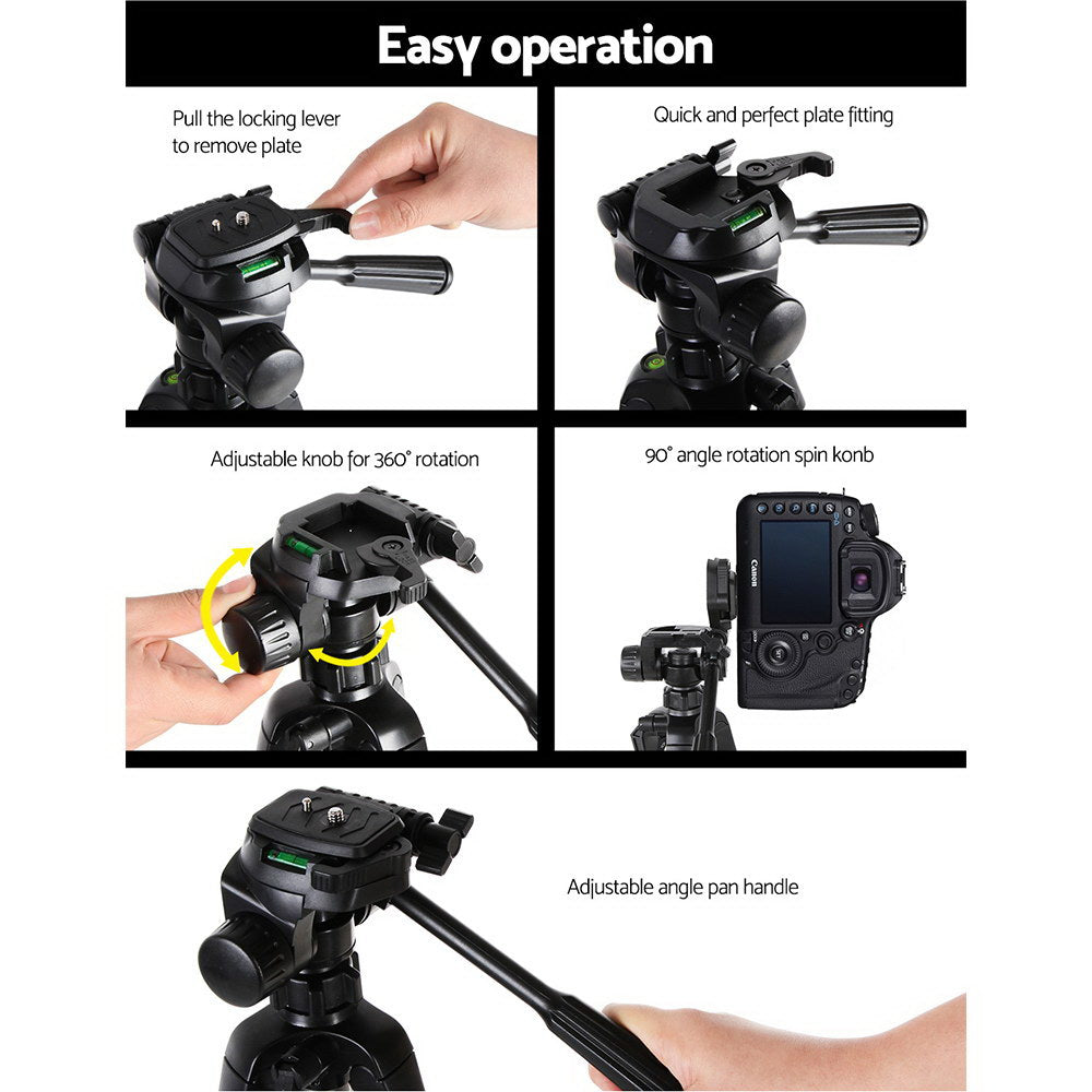 160cm Lightweight Aluminium Tripod with Dual Bubble Levels for Cameras and Camcorders