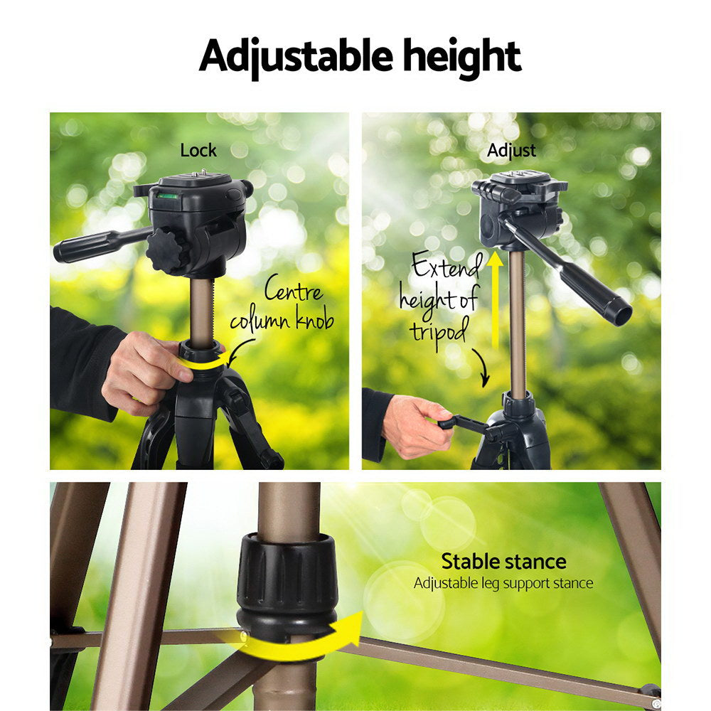 160cm Lightweight Aluminium Tripod with Dual Bubble Levels for Cameras and Camcorders