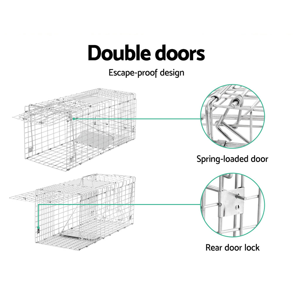 Large Silver Humane Animal Capture Cage - 66 x 23 x 25cm