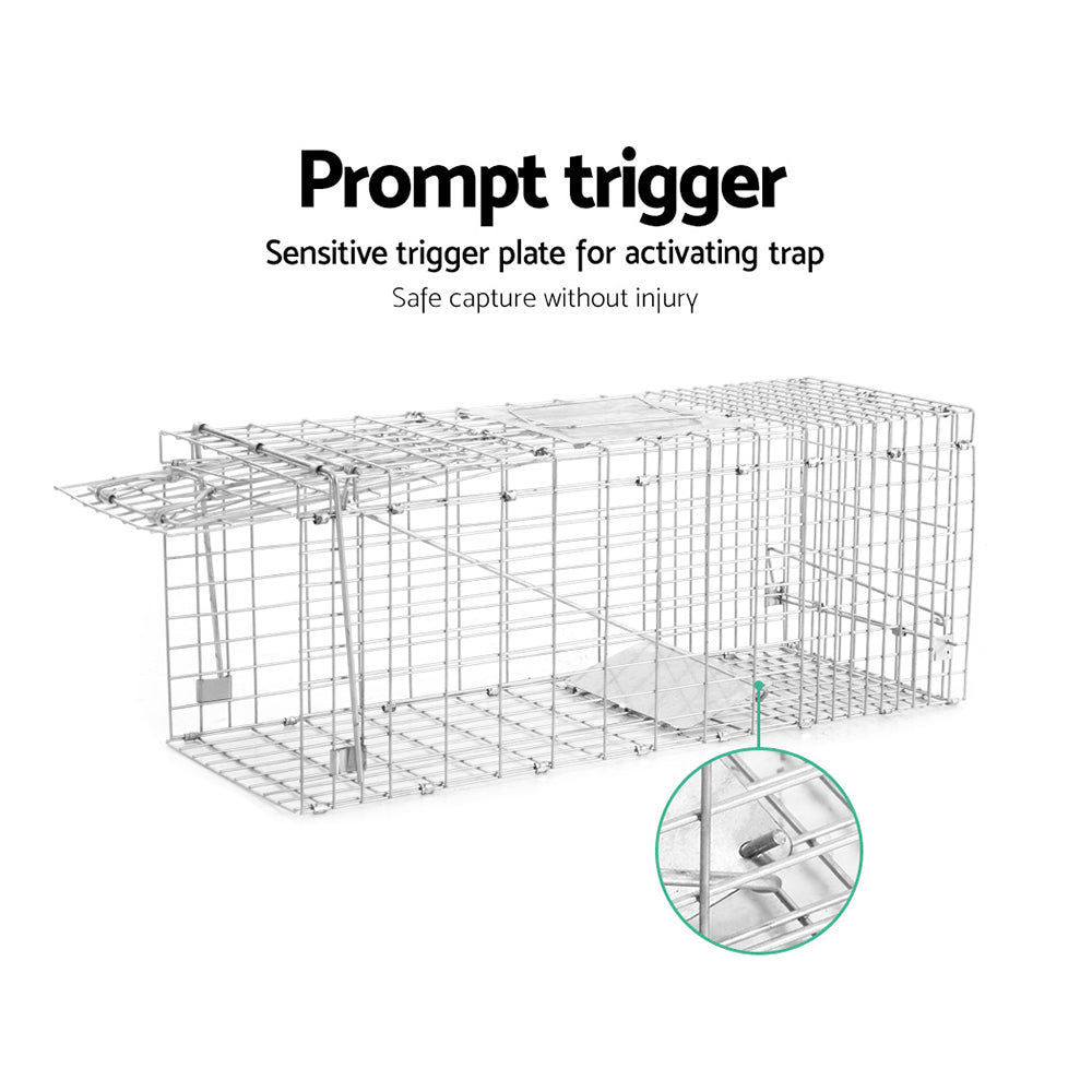 Large Silver Humane Animal Capture Cage - 66 x 23 x 25cm