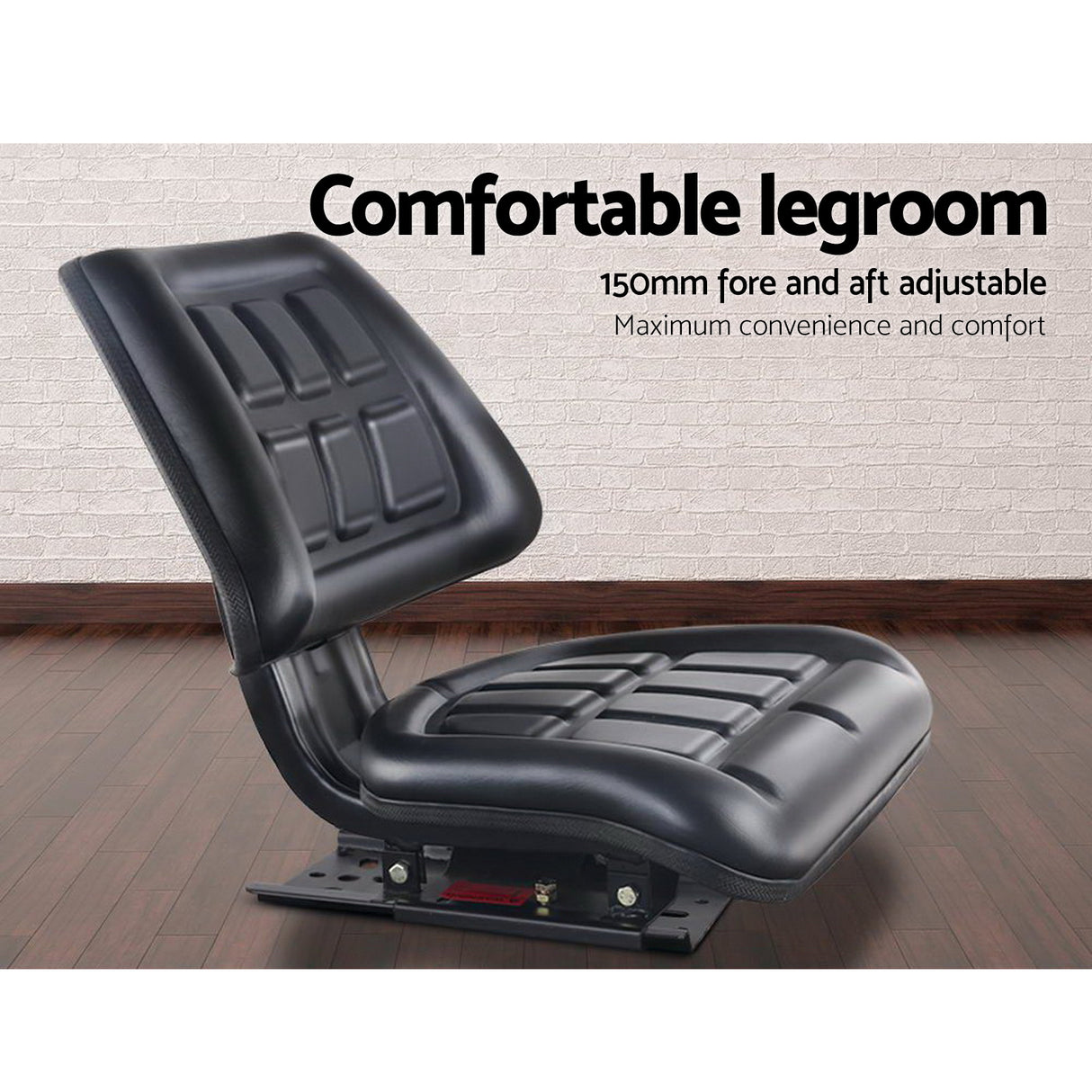 Ergonomic Black PU Leather Tractor Seat with Adjustable Sliding Track