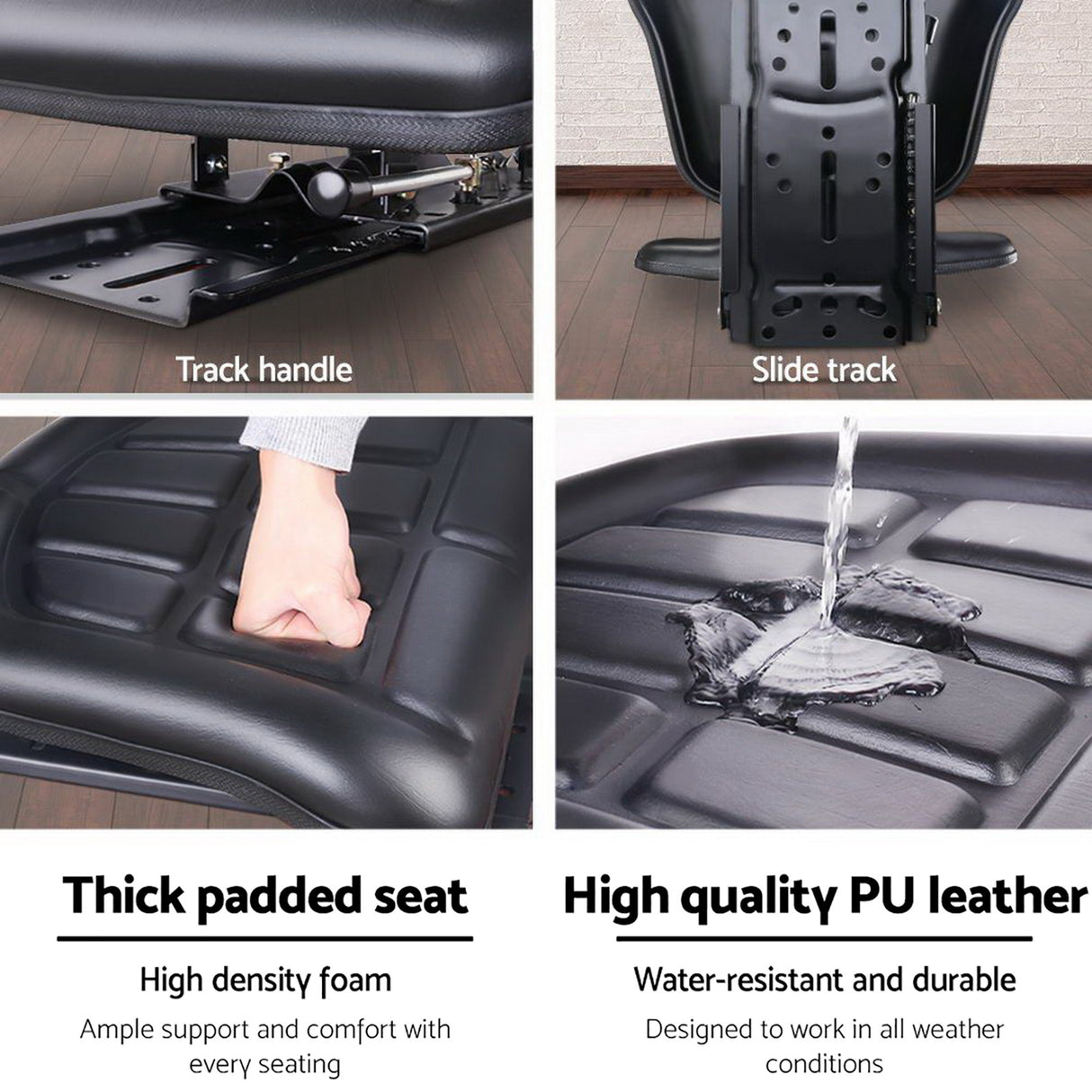 Ergonomic Black PU Leather Tractor Seat with Adjustable Sliding Track
