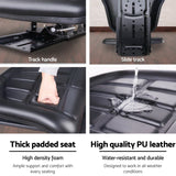 Ergonomic Black PU Leather Tractor Seat with Adjustable Sliding Track - Rear View