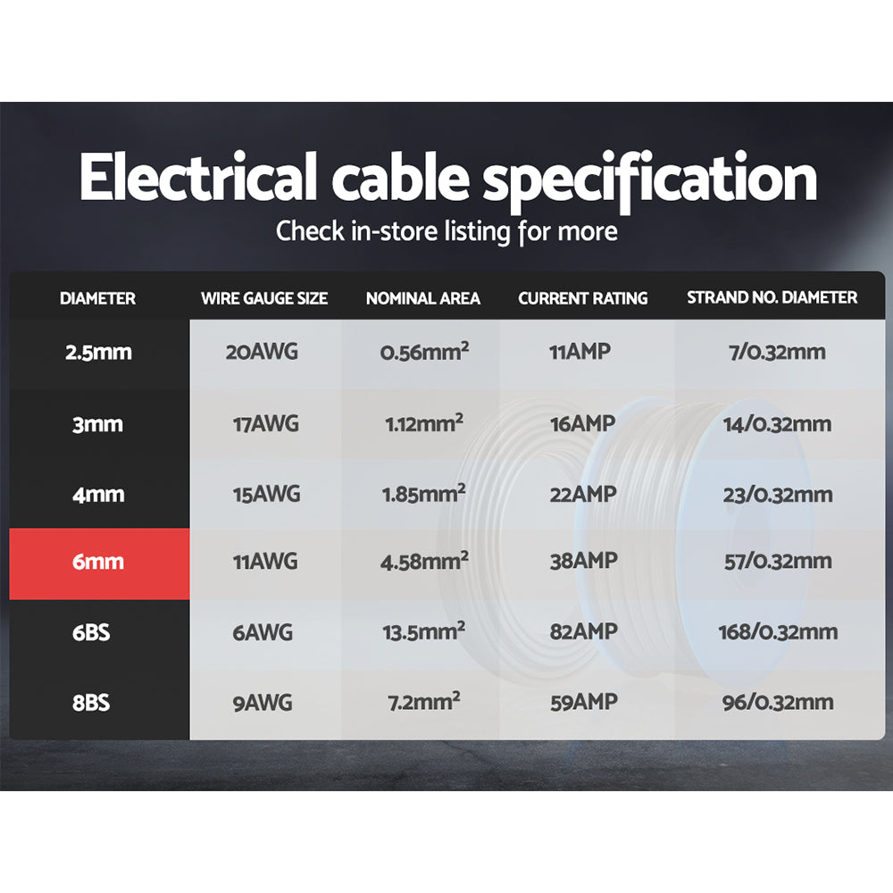 6MM Twin Core Automotive Electrical Cable - 10M Waterproof & Fire-Retardant, 450V SAA-Certified