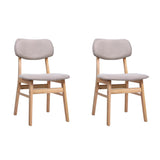 Set of 2 Vintage-Inspired Beige Dining Chairs with Fabric Seat and Solid Wood Frame - Front View