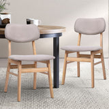 Set of 2 Vintage-Inspired Beige Dining Chairs with Fabric Seat and Solid Wood Frame