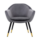Vintage Grey Velvet Barrel Armchair with Wooden Frame and Copper-Tipped Legs - Top-Down View