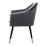 Vintage Grey Velvet Barrel Armchair with Wooden Frame and Copper-Tipped Legs - 45-Degree Angle