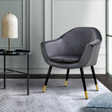 Vintage Grey Velvet Barrel Armchair with Wooden Frame and Copper-Tipped Legs