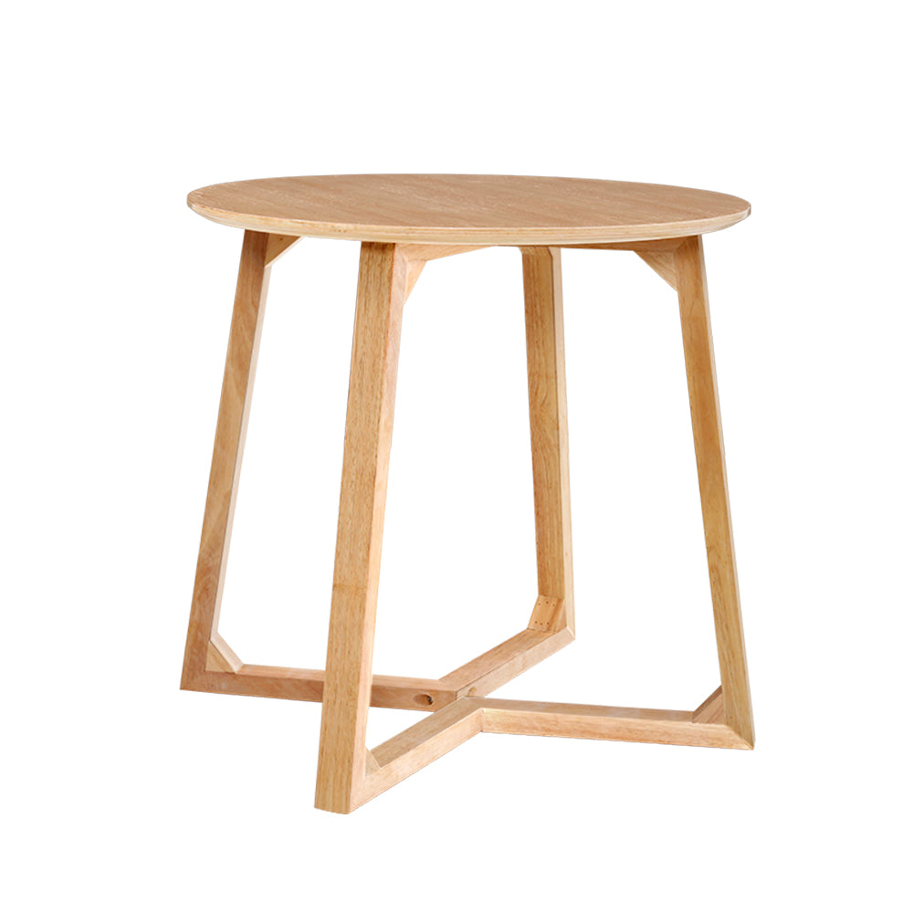 Modern Round Wooden Coffee Table with Geometric Legs - Beige Nightstand