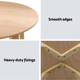 Modern Round Wooden Coffee Table with Geometric Legs - Beige Nightstand - Side View