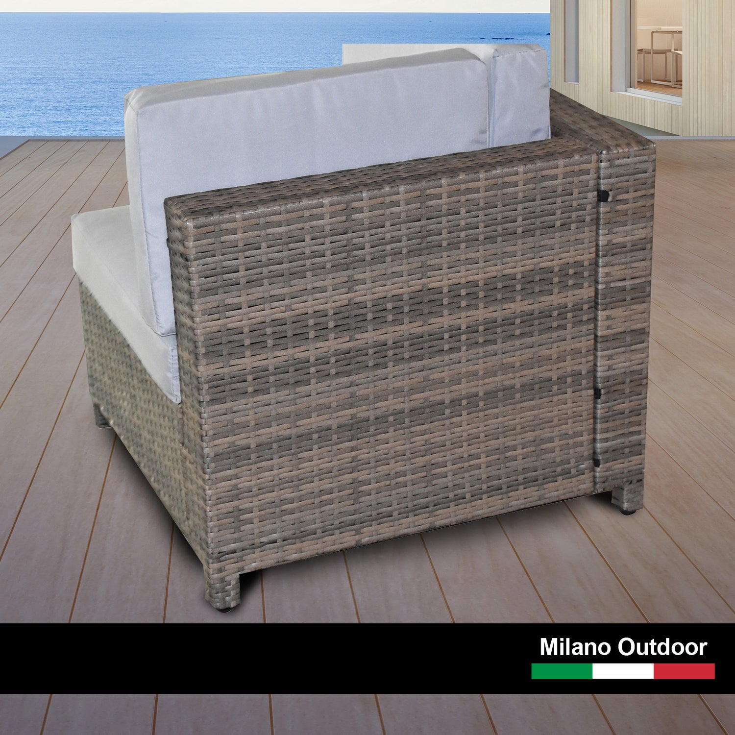 Milano Decor Contemporary 5-Piece Rattan Outdoor Sofa Set in Oatmeal and Black with Coffee Table