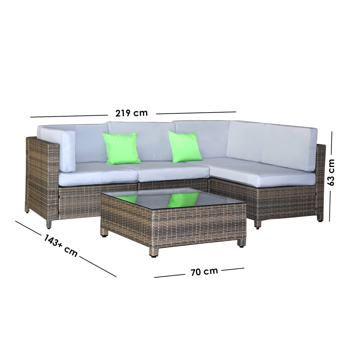 Milano Decor Contemporary 5-Piece Rattan Outdoor Sofa Set in Oatmeal and Black with Coffee Table