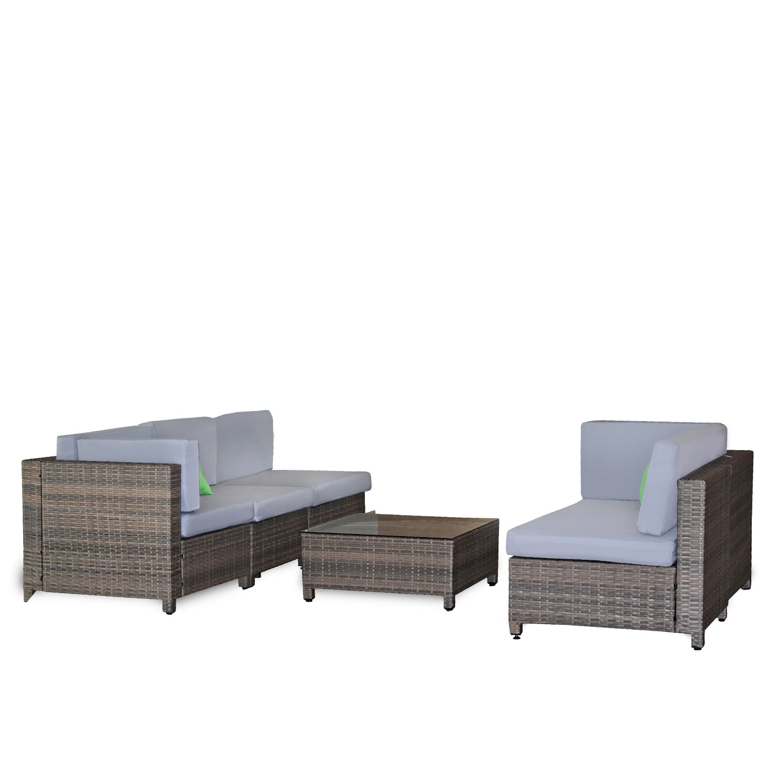 Milano Decor Contemporary 5-Piece Rattan Outdoor Sofa Set in Oatmeal and Black with Coffee Table