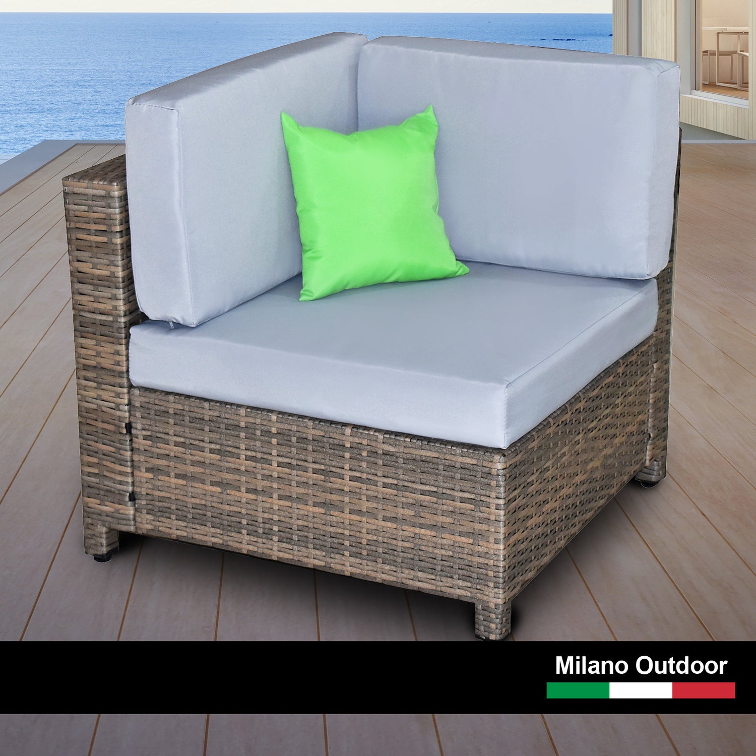 Milano Decor Contemporary 5-Piece Rattan Outdoor Sofa Set in Oatmeal and Black with Coffee Table