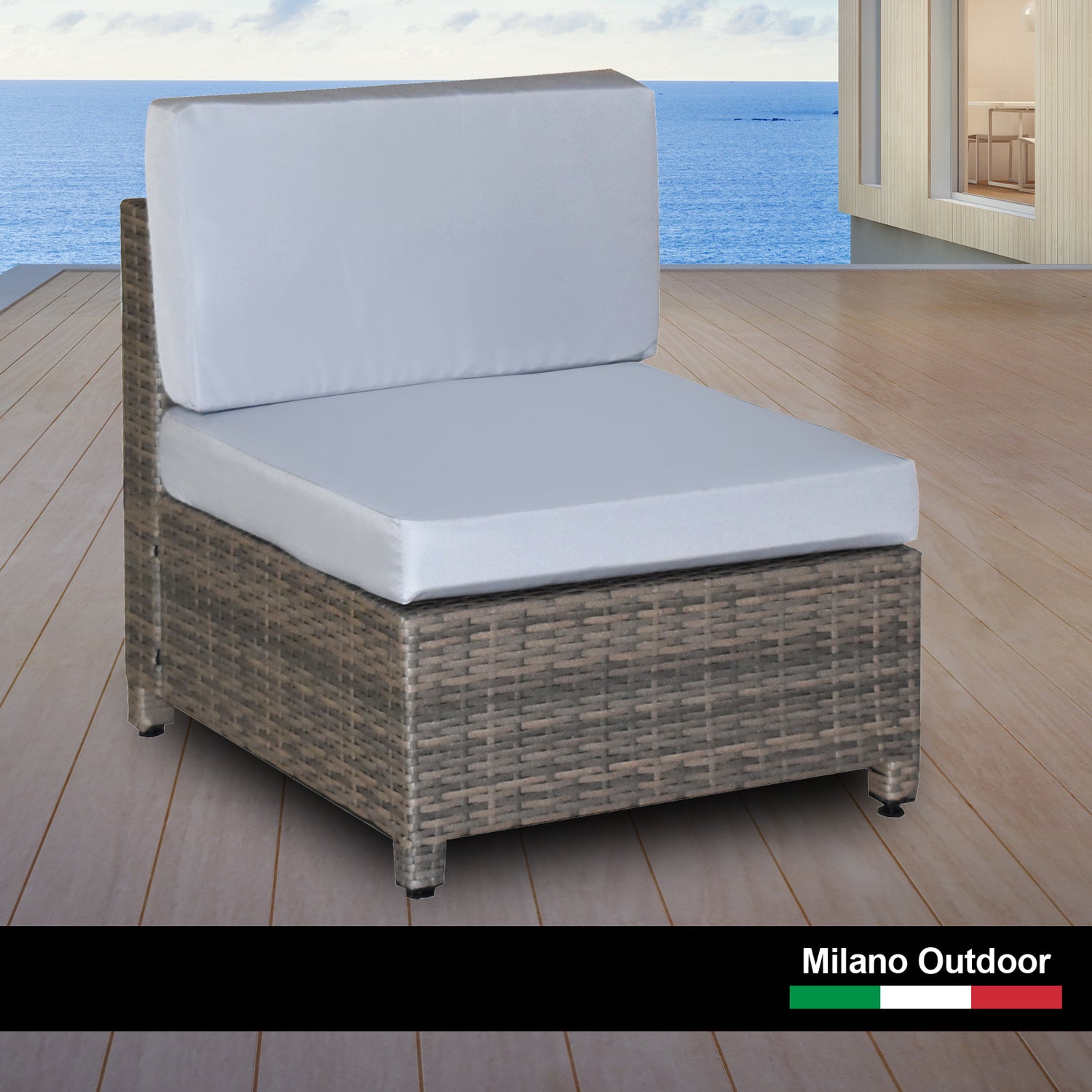 Milano Decor Contemporary 5-Piece Rattan Outdoor Sofa Set in Oatmeal and Black with Coffee Table