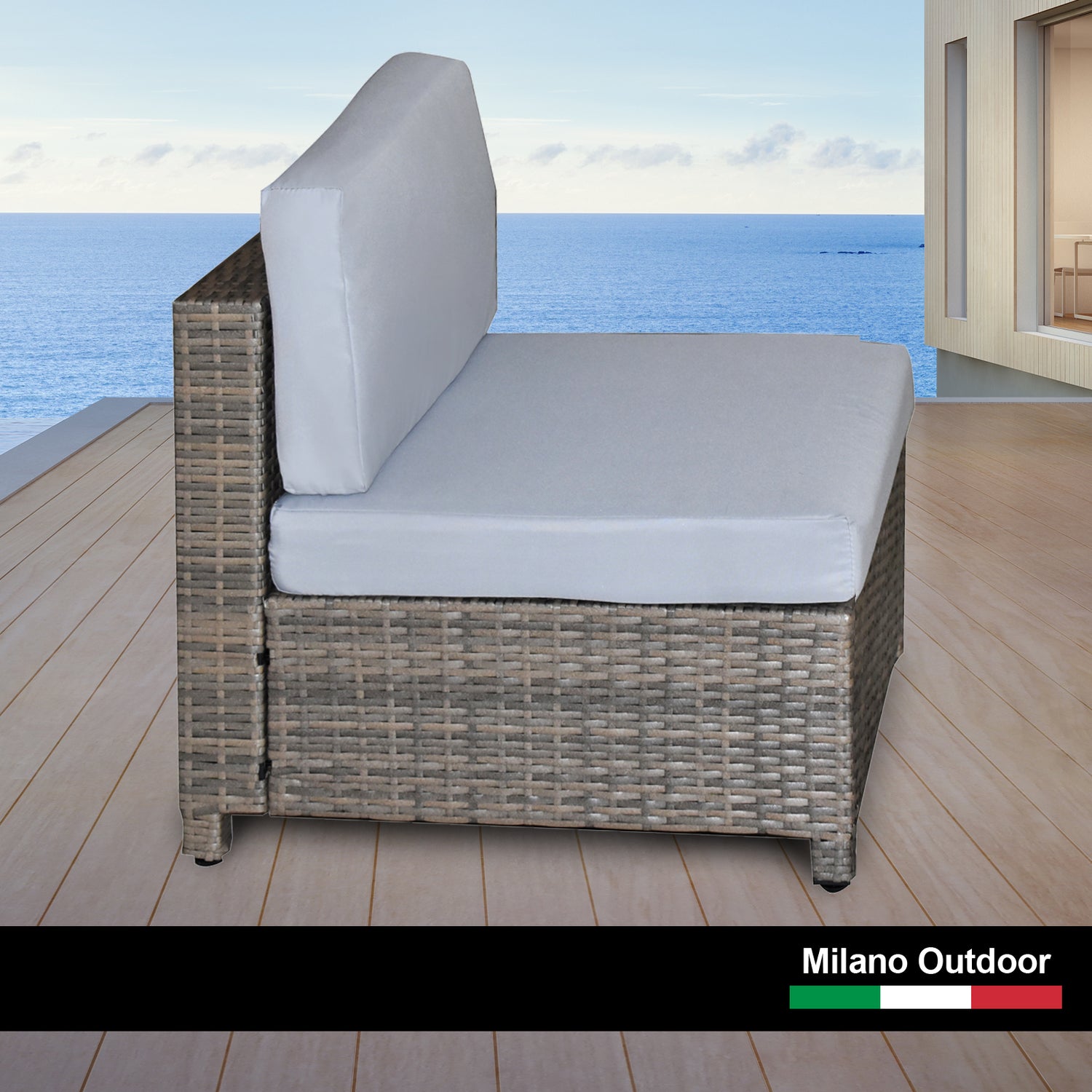 Milano Decor Contemporary 5-Piece Rattan Outdoor Sofa Set in Oatmeal and Black with Coffee Table