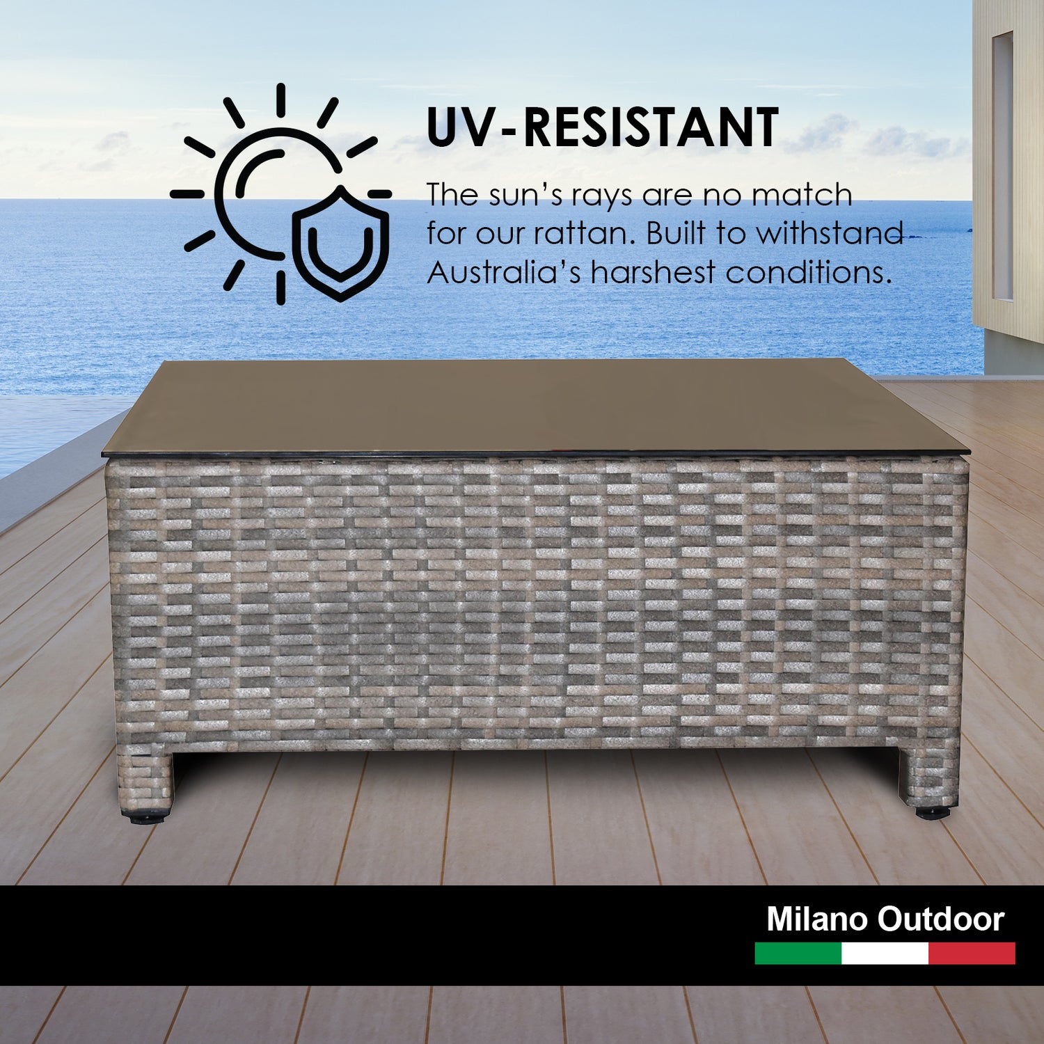 Milano Decor Contemporary 5-Piece Rattan Outdoor Sofa Set in Oatmeal and Black with Coffee Table