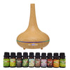 Milano Aroma Diffuser Set With 10 Pack Oils Humidifier Aromatherapy Light Wood