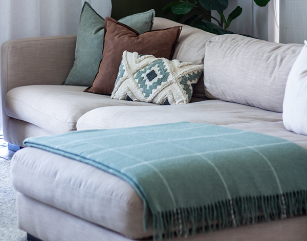 Brighton Sage Striped Wool Throw Blanket - Luxurious New Zealand Craftsmanship