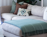 Brighton Sage Striped Wool Throw Blanket - Luxurious New Zealand Craftsmanship - Side View