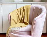 Elegant Mustard Merino Wool Blend Luxury Throw Blanket - Side View