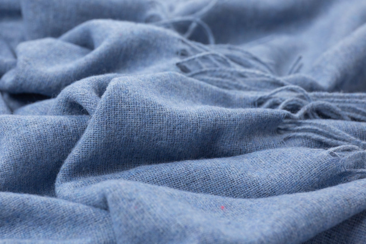 Luxurious Blue Merino Wool Blend Throw Blanket