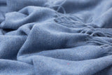 Luxurious Blue Merino Wool Blend Throw Blanket - Front View