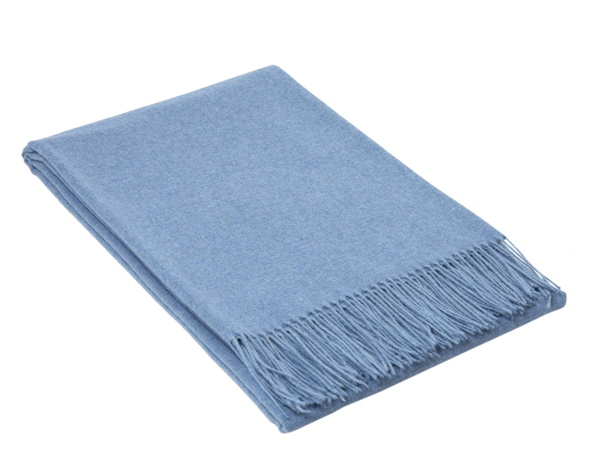 Luxurious Blue Merino Wool Blend Throw Blanket