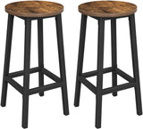 Set of 2 Rustic Industrial Bar Stools with Steel Frame - 65 cm Height in Brown and Black - Front View