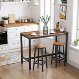 Set of 2 Rustic Industrial Bar Stools with Steel Frame - 65 cm Height in Brown and Black