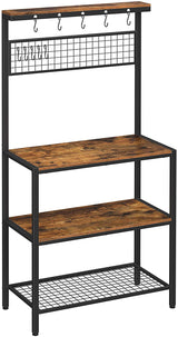 Rustic Industrial Kitchen Baker's Rack with 10 Hooks and Multi-Level Storage Shelves - 84 x 40 x 170 cm - Side View