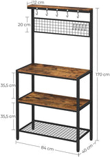 Rustic Industrial Kitchen Baker's Rack with 10 Hooks and Multi-Level Storage Shelves - 84 x 40 x 170 cm - Top-Down View