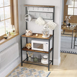 Rustic Industrial Kitchen Baker's Rack with 10 Hooks and Multi-Level Storage Shelves - 84 x 40 x 170 cm