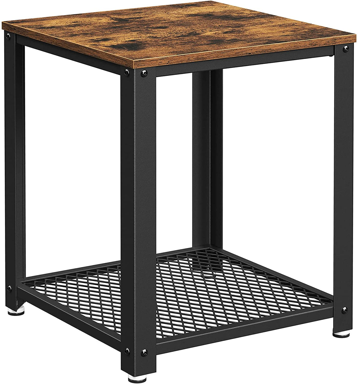 Rustic Brown 2-Tier End Table with Metal Frame and Storage Shelf