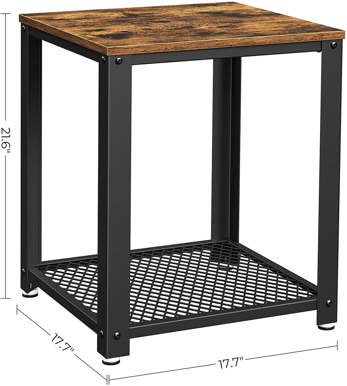 Rustic Brown 2-Tier End Table with Metal Frame and Storage Shelf