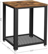 Rustic Brown 2-Tier End Table with Metal Frame and Storage Shelf - Rear View